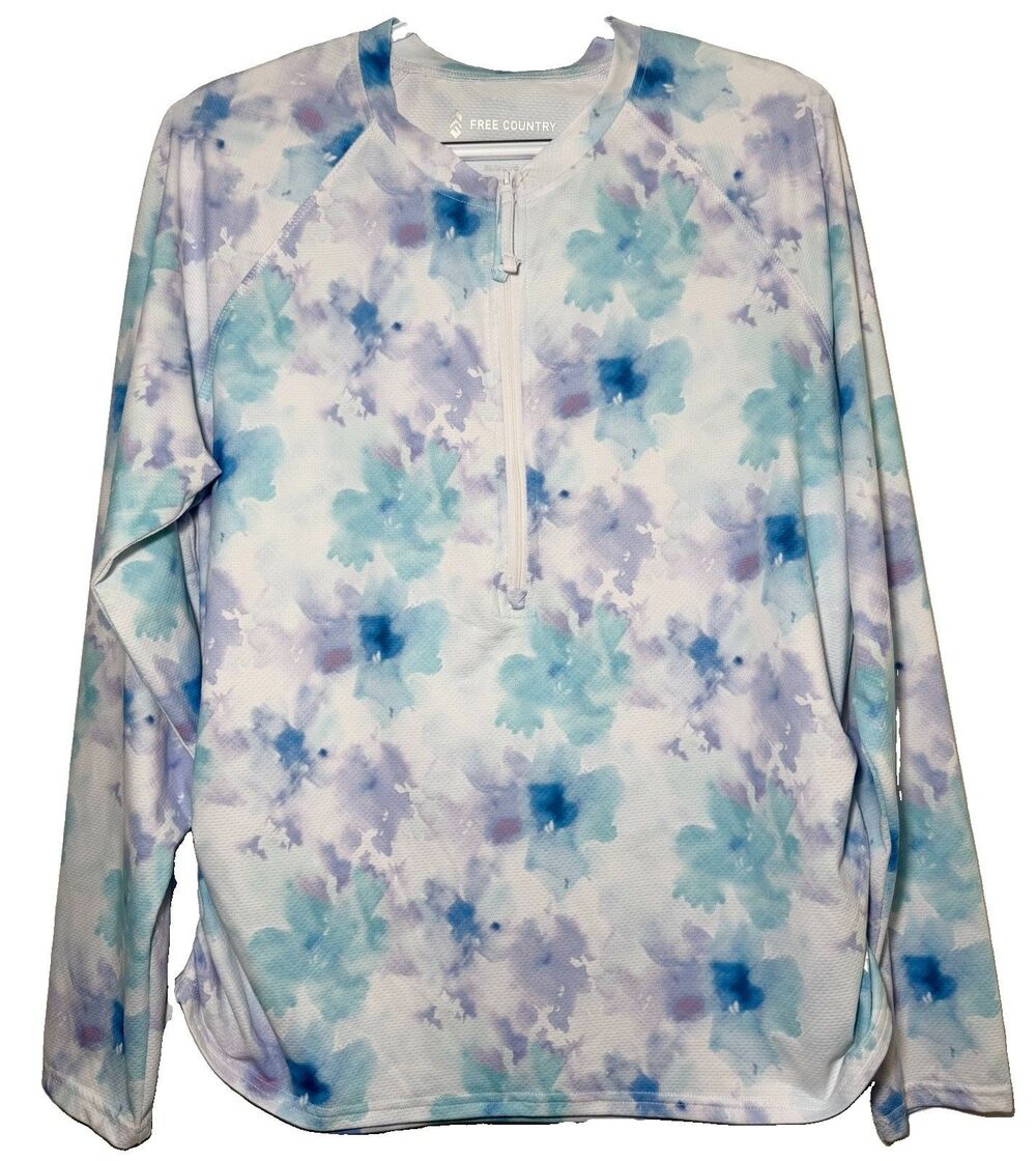 Free Country Women’s XL UPF 50+ Quarter Zip Floral Active Pullover Top
